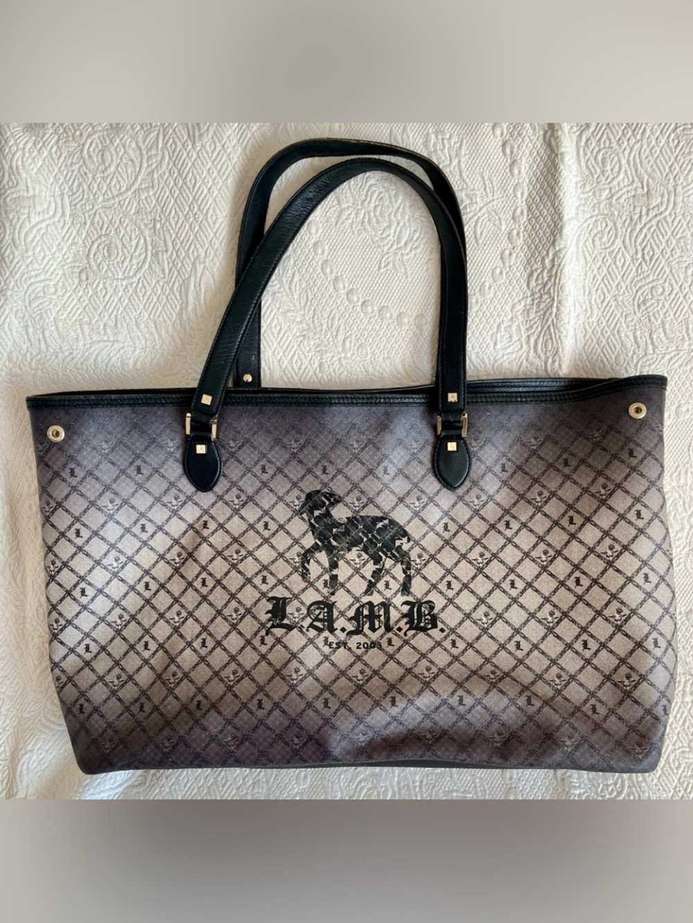 LAMB L.A.M.B logo LARGE TOTE BAG Gwen Stefani designer sheep graphic AUTHENTIC